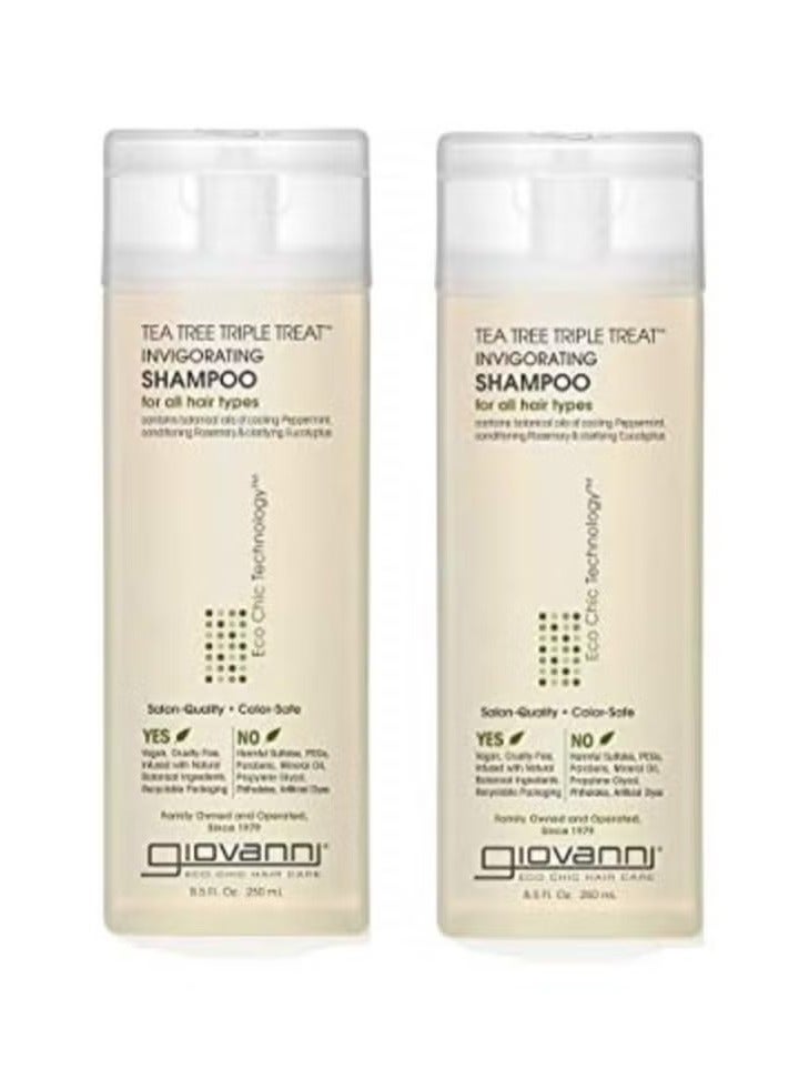 جيوفاني شامبو جوفاني تريبل أكشن المجدد بزيت شجرة الشاي، 8.5 أونصة، نعناع منعش، إكليل الجبل المرطب وأوكالبتوس المنقي، يساعد على تخفيف جفاف فروة الرأس، خالٍ من الكبريتات والبارابين (عبوة من قطعتين)