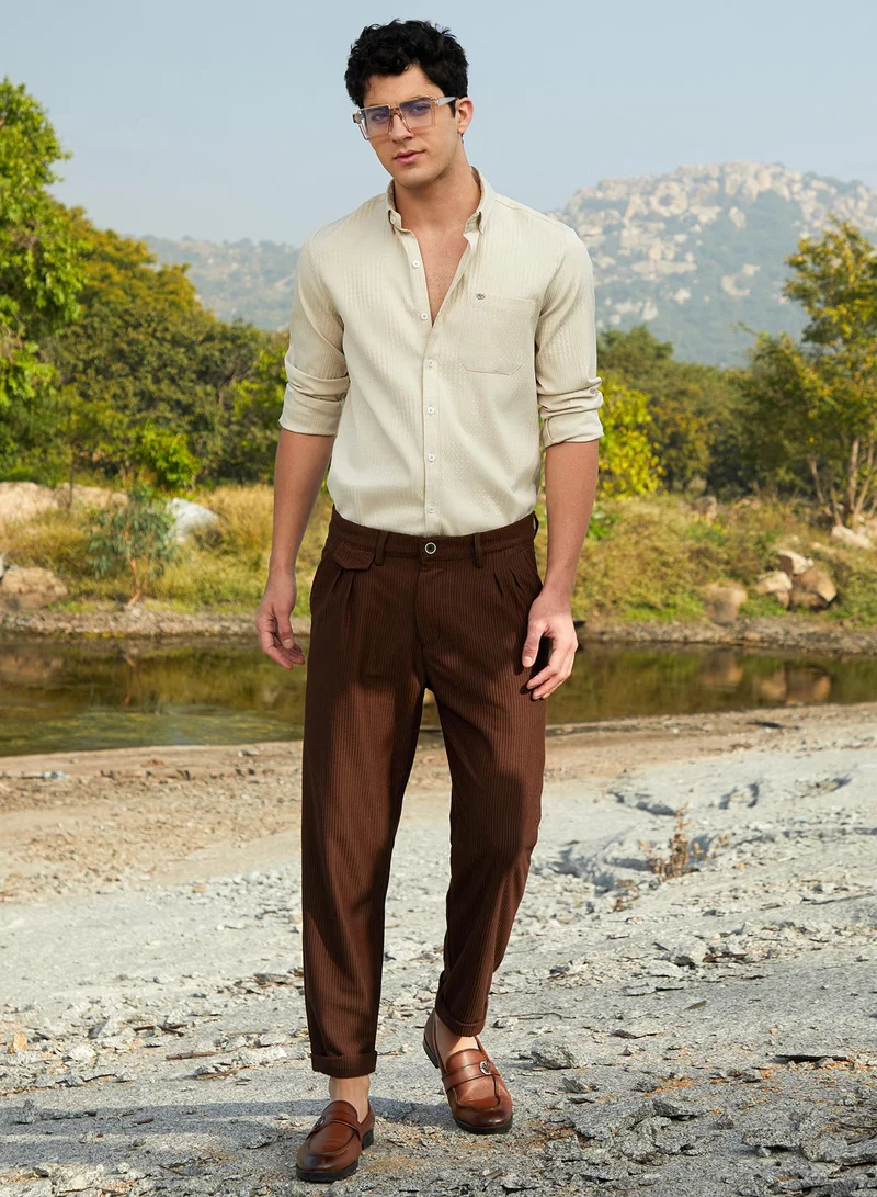 كامبوس سوترا Men's Saltbox Beige Houndstooth-Tactile Shirt