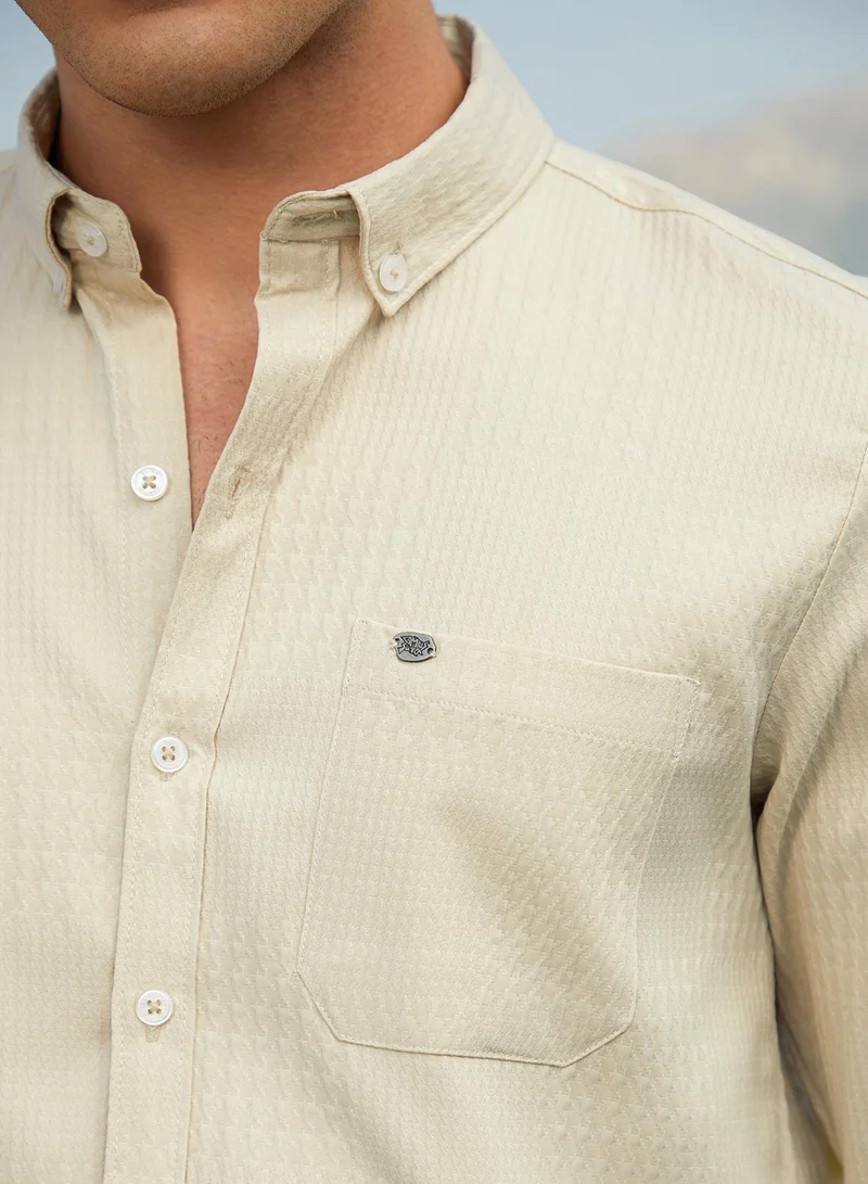 كامبوس سوترا Men's Saltbox Beige Houndstooth-Tactile Shirt