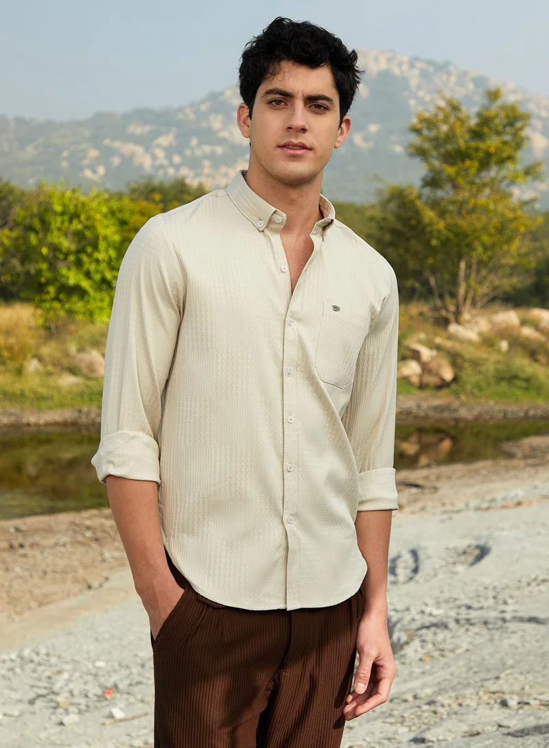 كامبوس سوترا Men's Saltbox Beige Houndstooth-Tactile Shirt