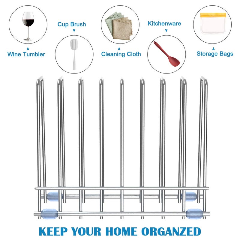 IDEATECH Reusable Storage Bags Rack, Drying Rack for Storage Bags, Stainless Stand for Reusable Freezer Containers & Vacuum Sealer Bags , File Organizer Desktop Storage, Kitchen Storage & Organization (Silver) - Image 3