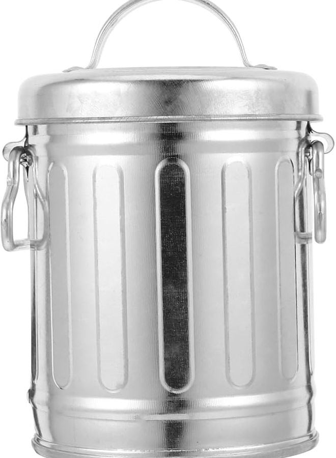 Vintage Galvanized Iron Bucket Ashtray With Lid Small Smokeless Desktop Trash Can - Image 1
