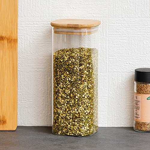 Femora Kitchen Storage Jars Borosilicate Glass Jar with Wooden Lid Air Tight Jar, 1000 ML, Pack of 1, Transparent - Image 1