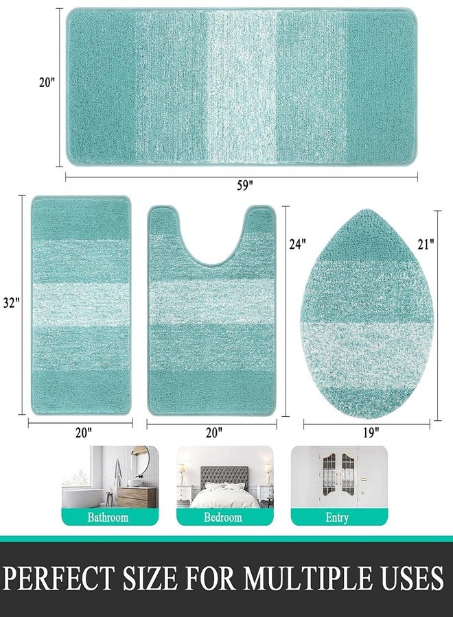 Bsmathom Bathroom Rugs Sets 4 Piece, Soft Absorbent Microfiber Bath Rugs with U-Shaped Contour Toilet Rug and Toilet Lid Cover, Thick Non-Slip Plush Shaggy Bath Mat Set,Teal - Image 2