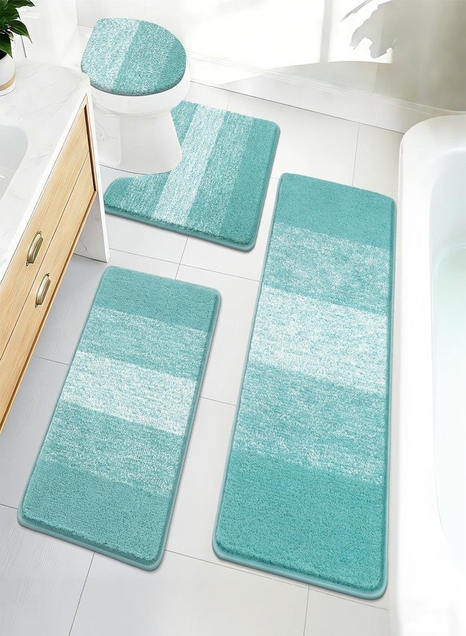 Bsmathom Bathroom Rugs Sets 4 Piece, Soft Absorbent Microfiber Bath Rugs with U-Shaped Contour Toilet Rug and Toilet Lid Cover, Thick Non-Slip Plush Shaggy Bath Mat Set,Teal - Image 1
