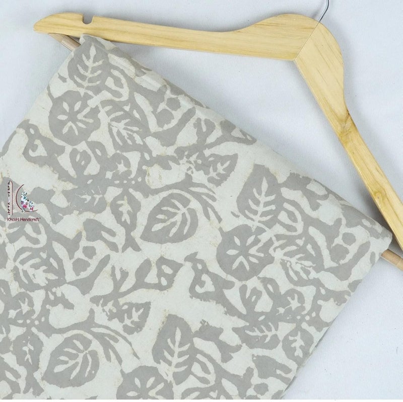 Khushi Handicraft Kashish Fabric Floral Pattern Jaipuri Hand Block Print Unstitched 100 Cotton Kashish Fabric 25 Meter Grey Flower - Image 1