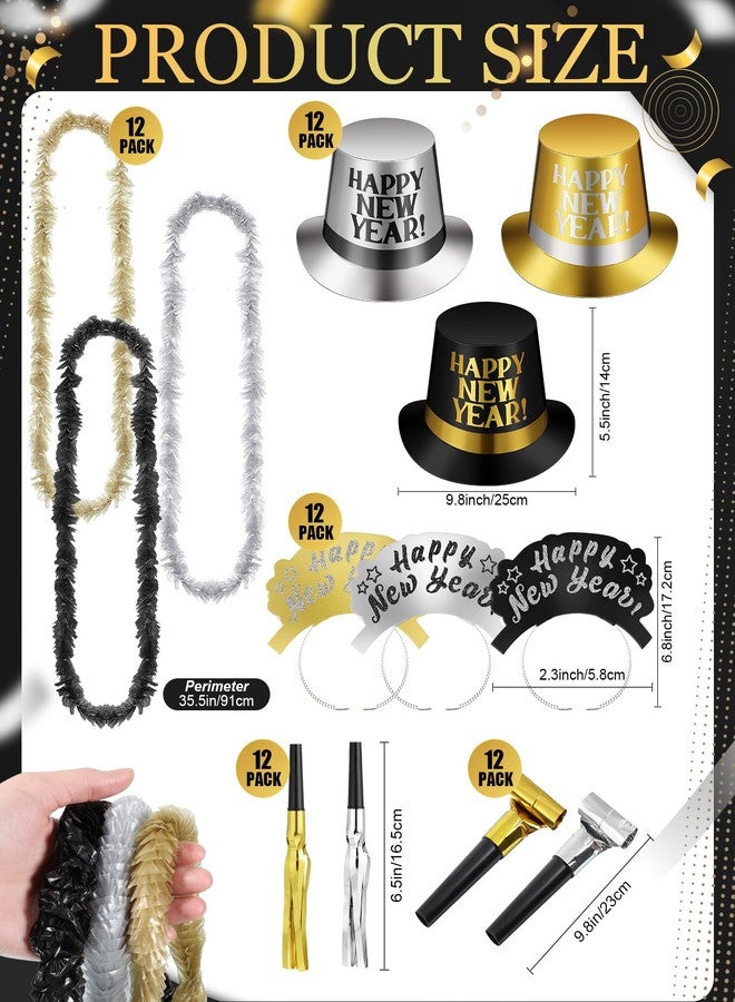 Arrowbash 72 Pcs New Years Party Supplies 2026 Eve Party Decorations Midnight Supplies Set of 24 Includes Hats, Headbands, Squawkers, Blowouts Gifts for New Year Eve Accessories - Image 2