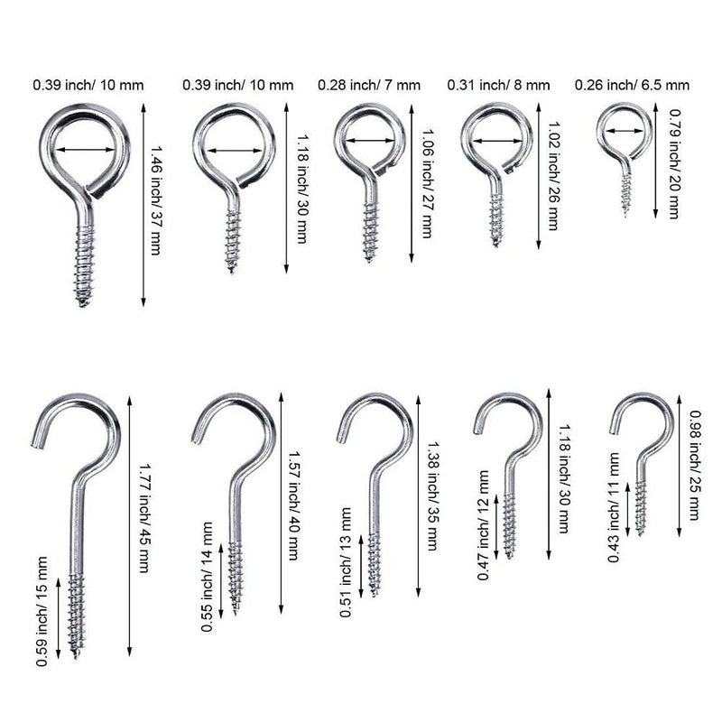 DIY Crafts CTDIYHI41218 Home Depot Set Silver Zinc Plated Eye Bolt Assortment and Hooks for Hanging Pack of 150 - Image 2