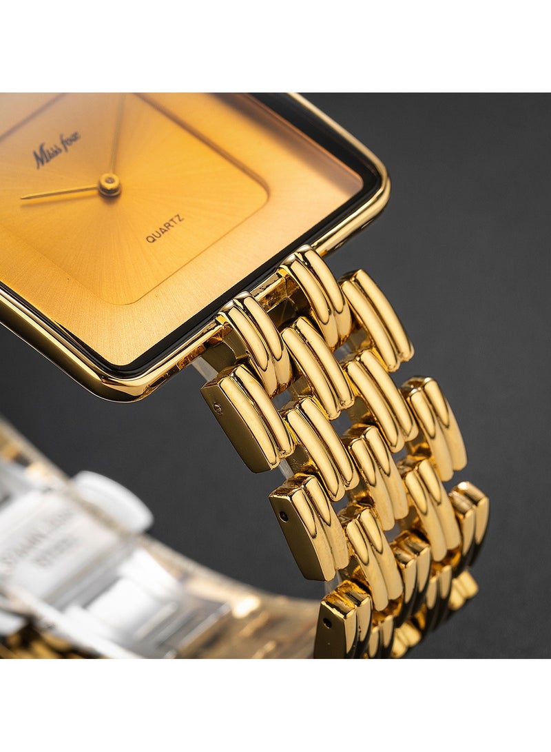 MISS FOX Women's Fashion Minimalist Gold Square Watch Vintage Bracelet Design Quartz Watch  - Image 5