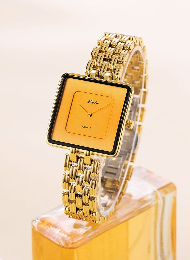MISS FOX Women's Fashion Minimalist Gold Square Watch Vintage Bracelet Design Quartz Watch  - Image 1