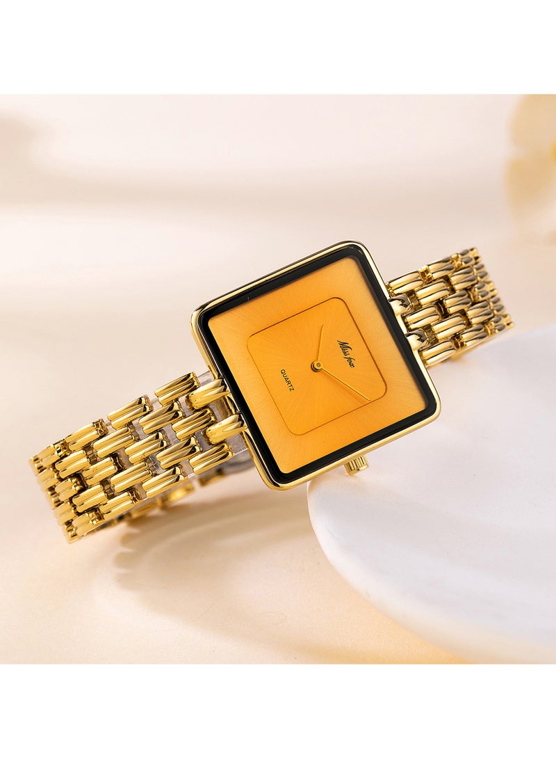 MISS FOX Women's Fashion Minimalist Gold Square Watch Vintage Bracelet Design Quartz Watch  - Image 2