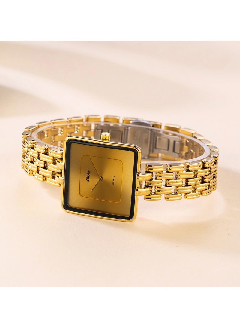 MISS FOX Women's Fashion Minimalist Gold Square Watch Vintage Bracelet Design Quartz Watch  - Image 3