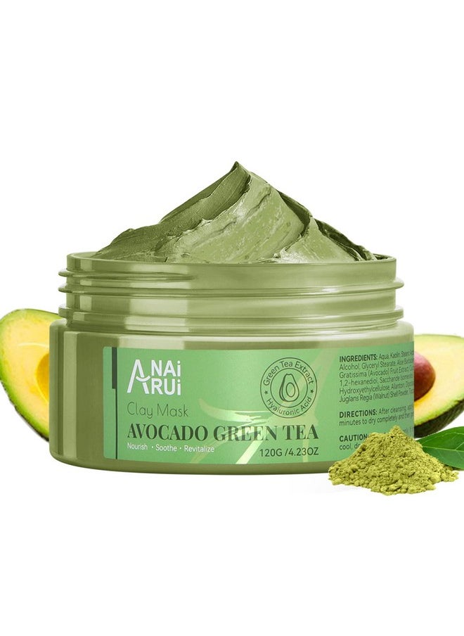 ANAI RUI - Nai Rui Green Tea Face Mask With Avocado Clay Facial Mask Acne Detox Mask Skin Care Deep Cleanse Mask Hydrating Nourishing Soothing 120G / 4.23 Oz - Image 1
