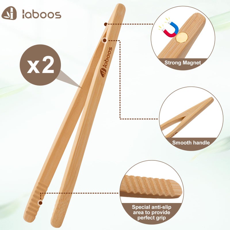 laboos Magnetic Classic Bamboo Toast Tongs - Wood Cooking Tong,Ideal for Toaster,Fruits, Bread & Pickles, Kitchen Utensil for Cheese Bacon Muffin Fruits Bread - 8" Long | Set of 2 - Image 4