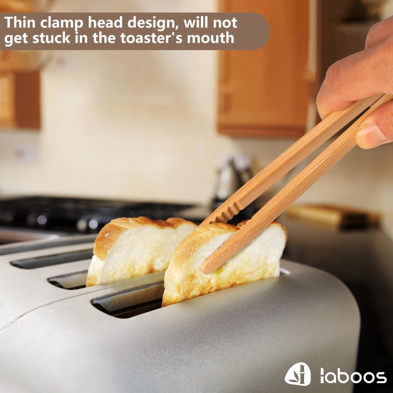 laboos Magnetic Classic Bamboo Toast Tongs - Wood Cooking Tong,Ideal for Toaster,Fruits, Bread & Pickles, Kitchen Utensil for Cheese Bacon Muffin Fruits Bread - 8" Long | Set of 2 - Image 2