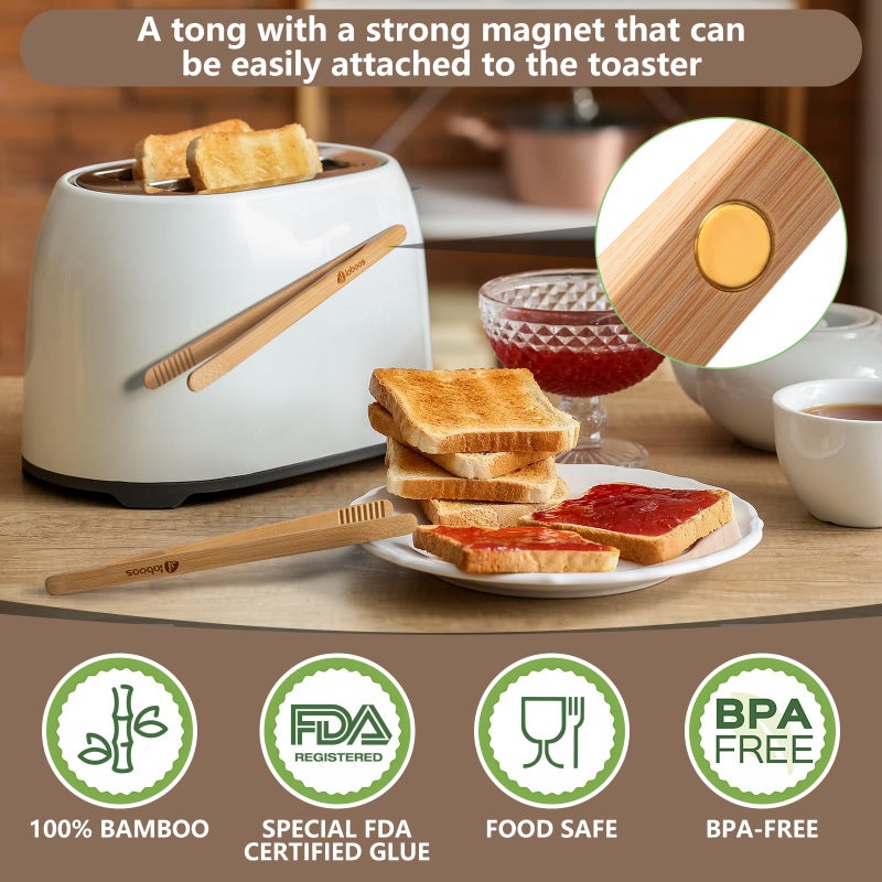 laboos Magnetic Classic Bamboo Toast Tongs - Wood Cooking Tong,Ideal for Toaster,Fruits, Bread & Pickles, Kitchen Utensil for Cheese Bacon Muffin Fruits Bread - 8" Long | Set of 2 - Image 3