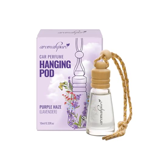 Aromahpure Premium Car Perfume Hanging Pod |10 ML | Purple Haze Fragrance Car Air Freshener Natural Fragrance Oils in Glass Bottle with Wooden Diffuser Lid Last upto 30 days, IFRA certified - Image 1