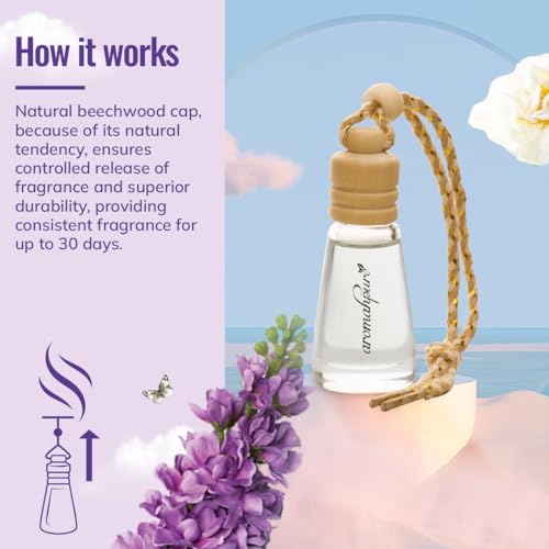 Aromahpure Premium Car Perfume Hanging Pod |10 ML | Purple Haze Fragrance Car Air Freshener Natural Fragrance Oils in Glass Bottle with Wooden Diffuser Lid Last upto 30 days, IFRA certified - Image 4