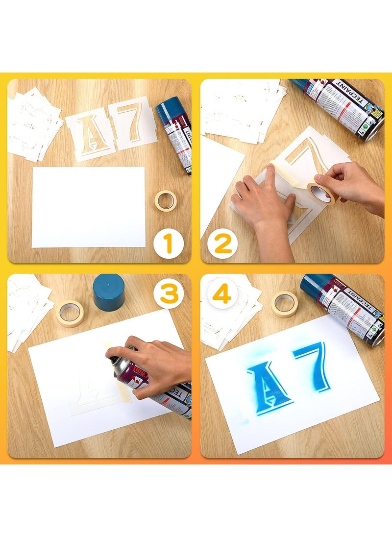 DEVASYA CRAFTS Devasya Crafts 40 Pieces Letter and Number Stencils Reusable Plastic Alphabet Templates and Number Masking Tapes for DIY Sign Address Painting  - Image 3