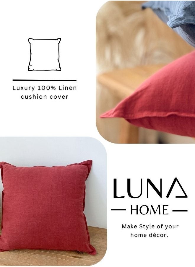 LUNA Home 1 Piece 50*50Cm Size 100% Linen Cushion Cover Solid Wine Red  - Image 5