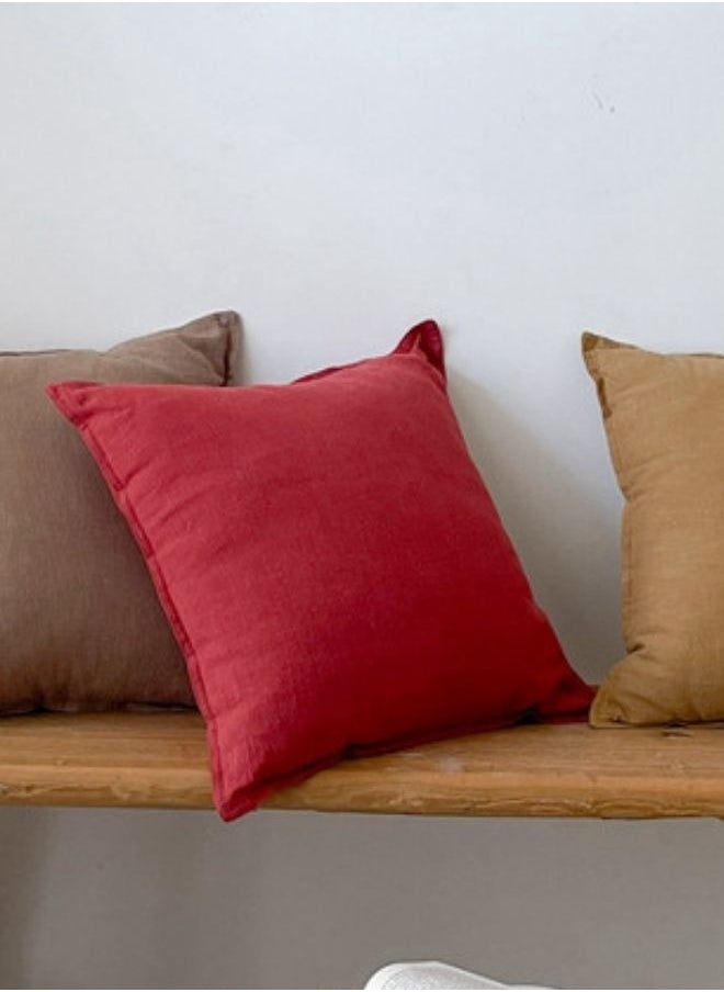 LUNA Home 1 Piece 50*50Cm Size 100% Linen Cushion Cover Solid Wine Red  - Image 3