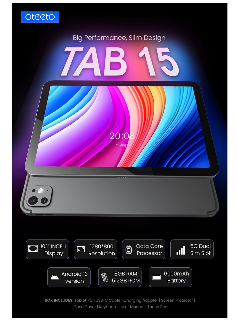 أوتيتو تابلت اوتيتو 15؛ بشاشة 10.1 بوصة؛ 8GB RAM، 512GB تخزين؛ كاميرا 13MP؛ بطارية 6000mAh؛ أندرويد 13 بلون رمادي - Image 4