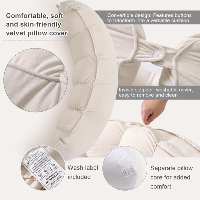 Ailuteie Peallow(Pat. Pend) â€“ Long Round Body Pillow for Adults, Bolster Pillow for Sleeping, Soft and Supportive Pillow for Sleeping & Lumbar Support (Misty White, 29.5") - Image 4
