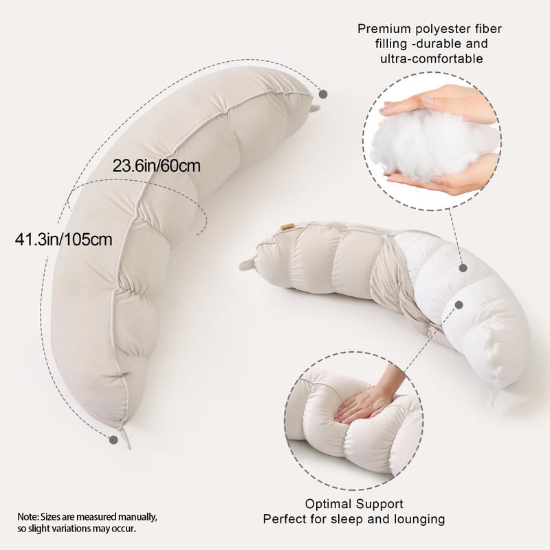 Ailuteie Peallow(Pat. Pend) â€“ Long Round Body Pillow for Adults, Bolster Pillow for Sleeping, Soft and Supportive Pillow for Sleeping & Lumbar Support (Misty White, 29.5") - Image 3