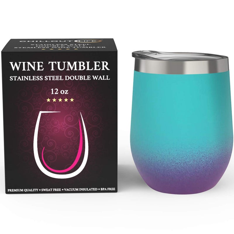 CHILLOUT LIFE 12 oz Stainless Steel Tumbler with Lid - Wine Tumbler Double Wall Vacuum Insulated Travel Tumbler Cup for Coffee  Wine  Cocktails  Ice Cream Lid for Hot & Cold Drinks - Image 2