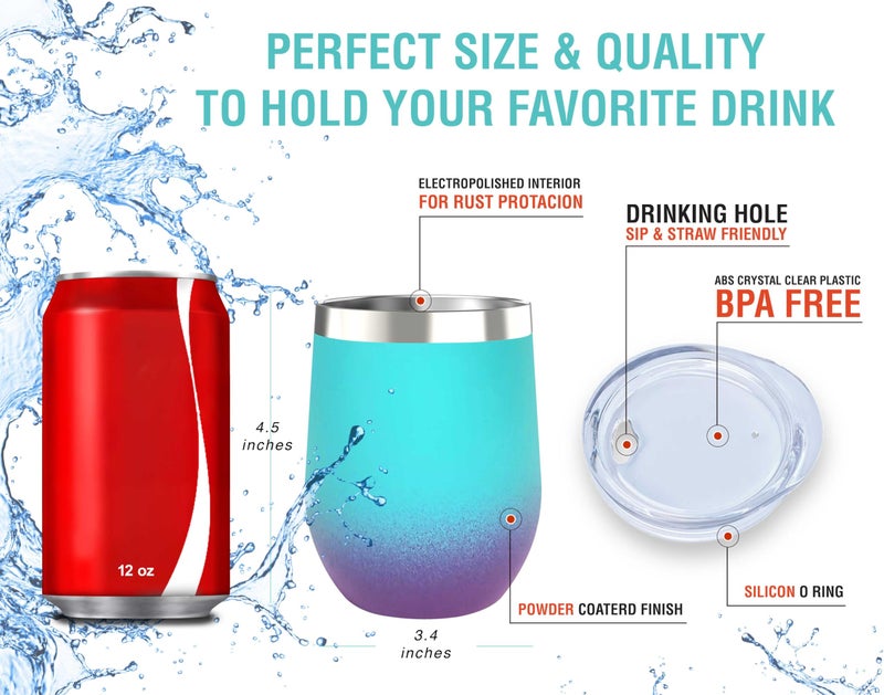 CHILLOUT LIFE 12 oz Stainless Steel Tumbler with Lid - Wine Tumbler Double Wall Vacuum Insulated Travel Tumbler Cup for Coffee  Wine  Cocktails  Ice Cream Lid for Hot & Cold Drinks - Image 5