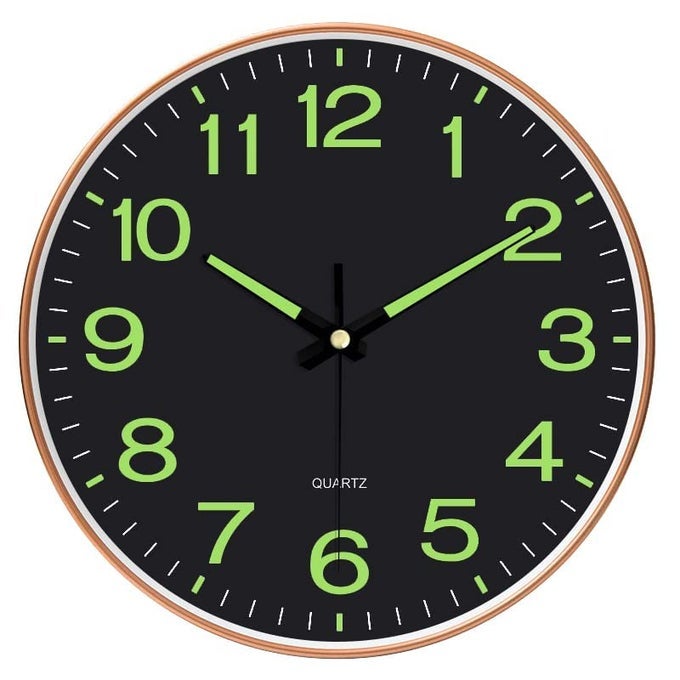 GLASS WALL CLOCK, MODERN SMALL WALL CLOCKS BATTERY OPERATED 12 INCH, SILENT NON-TICKING ANALOG CLASSIC FOR OFFICE, HOME, BATHROOM, KITCHEN, BEDROOM, SCHOOL (RADIUM BLACK CLOCK)
