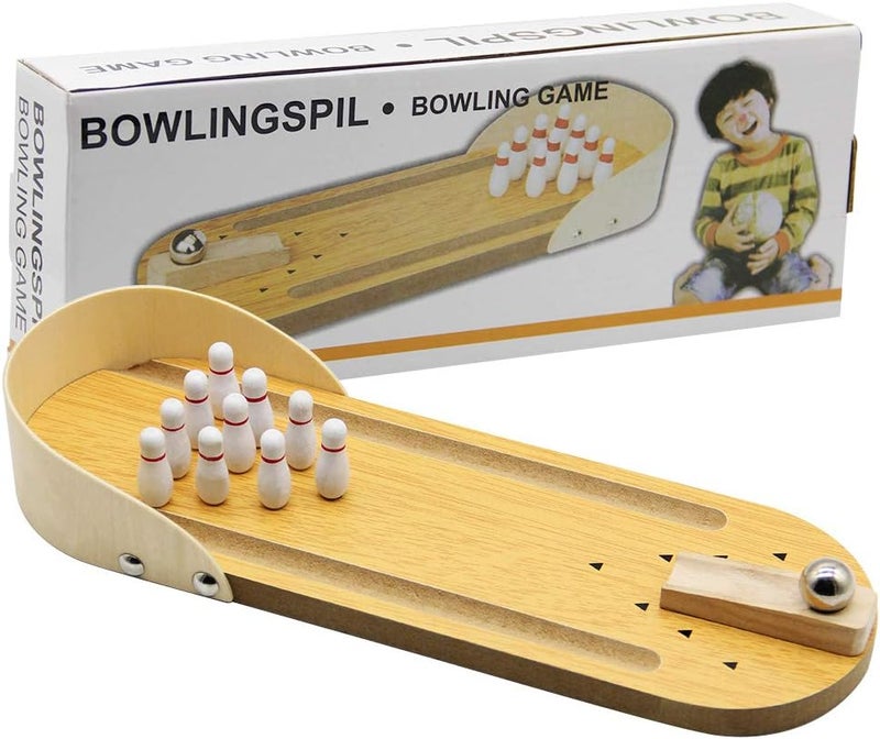 MorTime Mini Wooden Desktop Bowling Game Toy, Classic Desk Ball for Kids - Image 1