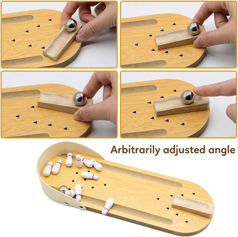 MorTime Mini Wooden Desktop Bowling Game Toy, Classic Desk Ball for Kids - Image 3