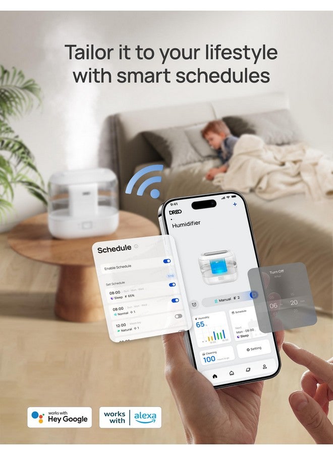 Dreo Dreo Smart Humidifier, Cool Mist Humidifiers for Bedroom, Quiet 4L Top Fill Ultrasonic Humidifiers for Home Office Plant & Baby with Nightlight, LED Display, 32H Runtime, APP/Voice Control, HM311S  - Image 2