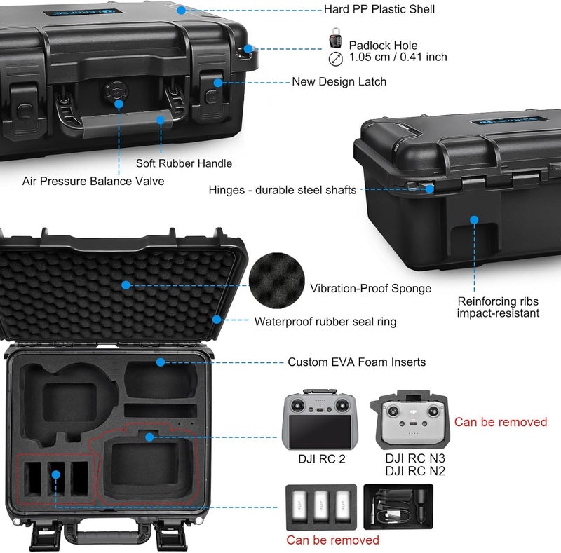 Lekufee Portable Waterproof Hard Carrying Case for DJI Flip Drone,Fly More Combo,DJI RC 2,RC N3/N2,Battery(8 pcs),Charging Hub and other Accessories(Case Only) - Image 3