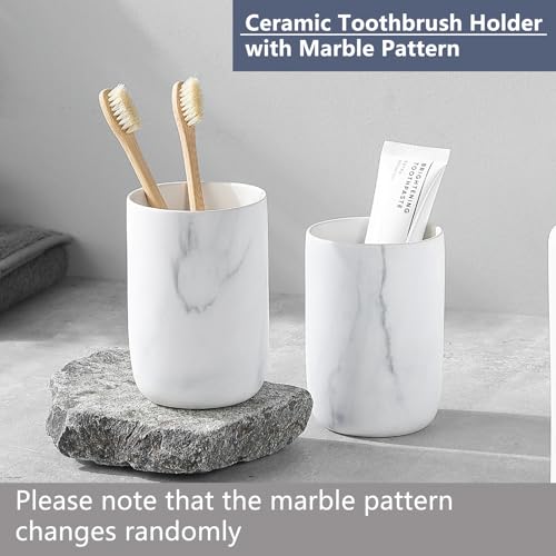 BSDISP Marble Toothbrush Holders - 2 Ceramic Toothbrush Holders for Bathrooms Toothbrush Toothpaste Holders Set, White Bathroom Tumbler Cups Reusable Toothbrush Mouthwash Cup, Bathroom Counter Organizer. - Image 3