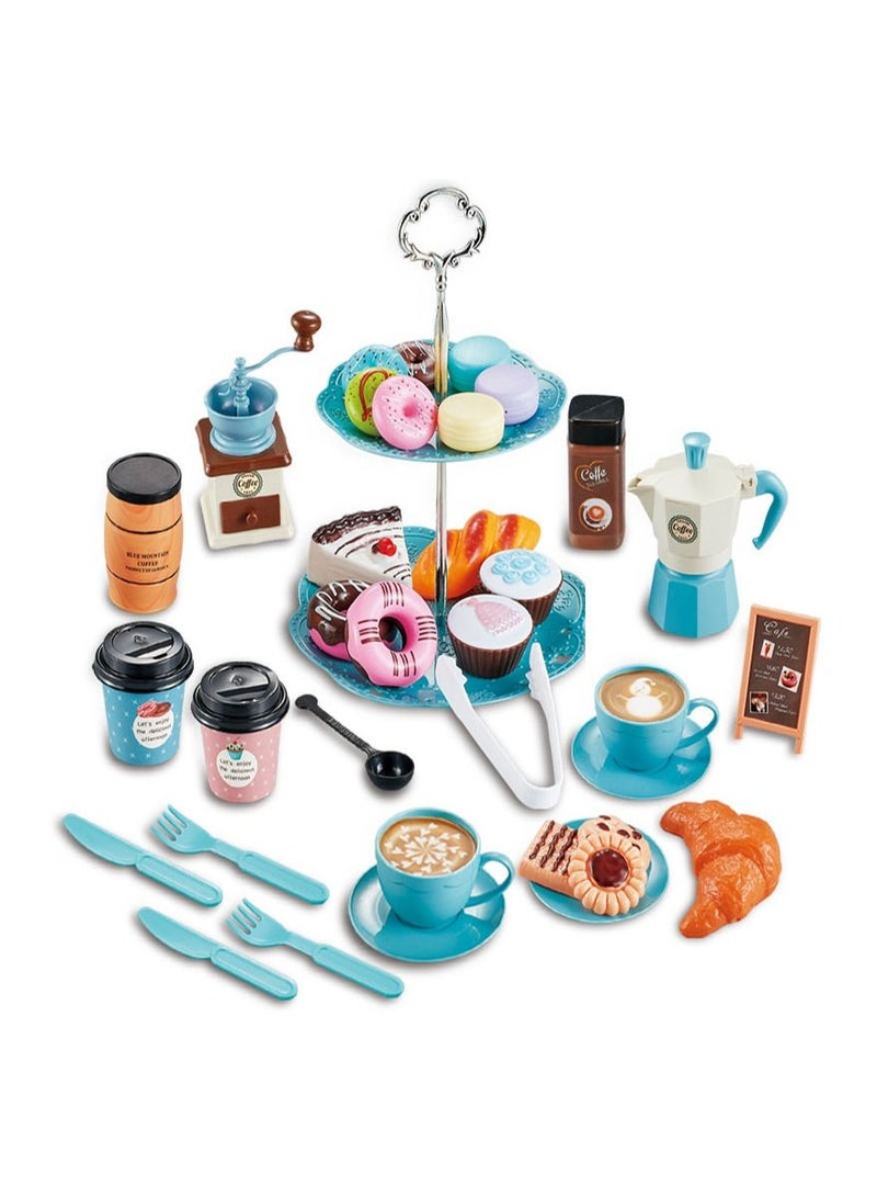 Arabest Kitchen Food Coffee Maker Afternoon Tea House Pretend Play Set Dessert Children's Playhouse Afternoon Tea Coffee Snack Set Baby Interactive Western Food Cake Kitchen Toys - Image 1