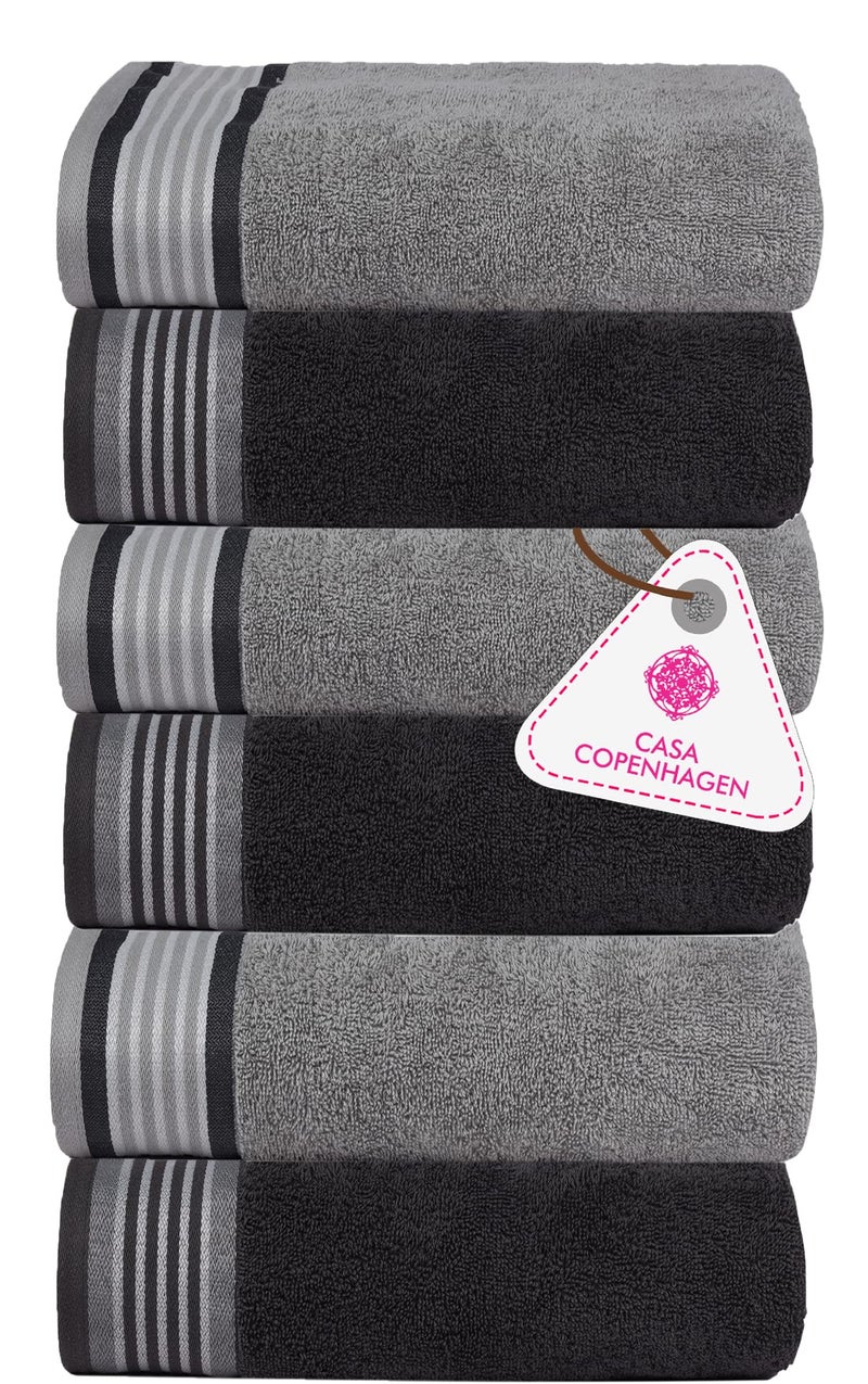 Casa Copenhagen, HS3.10 Germany Design - He & She Super Soft Collection Cotton 6 Piece Hand Towels Set (40 x 60 cm) - Mirage Grey & Granite Grey - Image 1