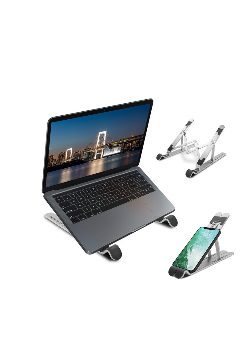 KASTWAVE Portable Laptop Stand, MAKINGTEC Ergonomic 7-Angle Adjustable Aluminum Alloy Foldable Laptop Stand, Compatible with 10-15.6 Inch Laptop, Tablet, Notebook, Computer, Mobile Phones (Silver)  - Image 1