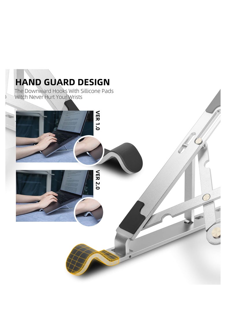 KASTWAVE Portable Laptop Stand, MAKINGTEC Ergonomic 7-Angle Adjustable Aluminum Alloy Foldable Laptop Stand, Compatible with 10-15.6 Inch Laptop, Tablet, Notebook, Computer, Mobile Phones (Silver)  - Image 4