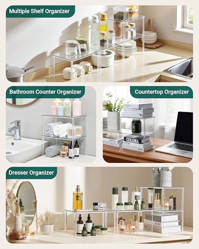 Bobomoment Acrylic Cabinet Organizer Set of 4 Spice Rack Organizer for Cabinet Desk Countertop Shelf Organizer Pantry Kitchen Storage and Organization Stackable Shelves House Essentials for Gift - Image 3