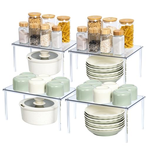 Bobomoment Acrylic Cabinet Organizer Set of 4 Spice Rack Organizer for Cabinet Desk Countertop Shelf Organizer Pantry Kitchen Storage and Organization Stackable Shelves House Essentials for Gift - Image 1