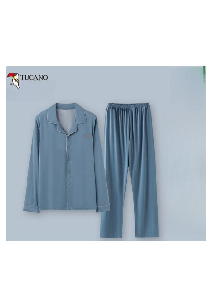 Tucano - Men's Pure Cotton Long Pants Long Sleeved Loose Sleepwear Home Suit Set - Image 1