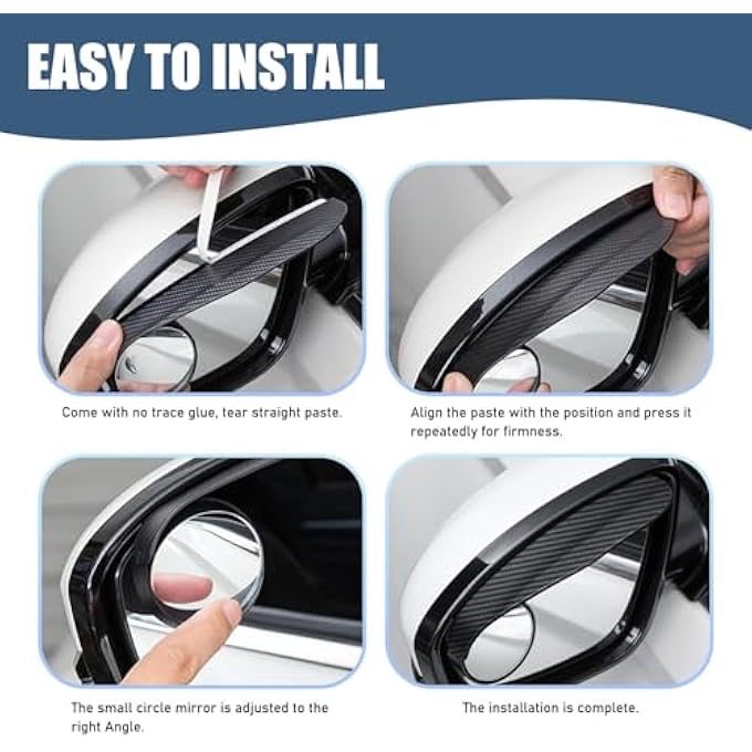 rayihni 2 Pcs Universal Car Blind Spot Mirror Car Side Rearview Mirror Rain Eyebrow Blind Spot Mirror Carbon Fiber Adjustable Expanded View Reversing Mirror Blind Spot Mirror For Most Cars Trucks - Image 5