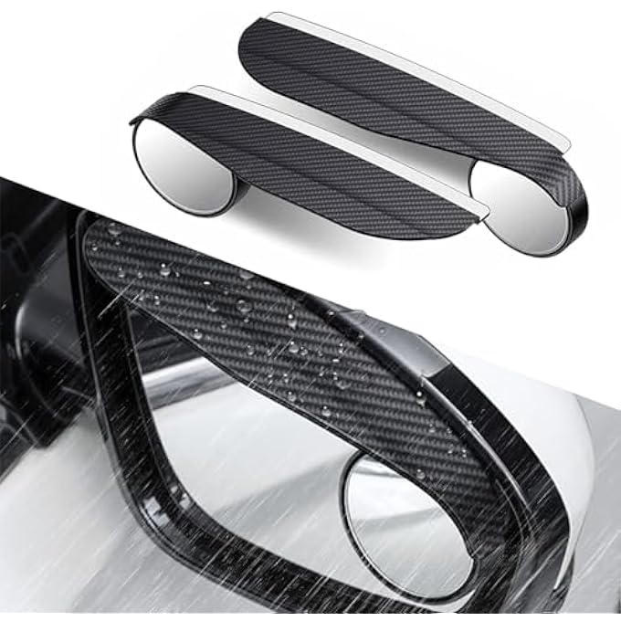 rayihni 2 Pcs Universal Car Blind Spot Mirror Car Side Rearview Mirror Rain Eyebrow Blind Spot Mirror Carbon Fiber Adjustable Expanded View Reversing Mirror Blind Spot Mirror For Most Cars Trucks - Image 1