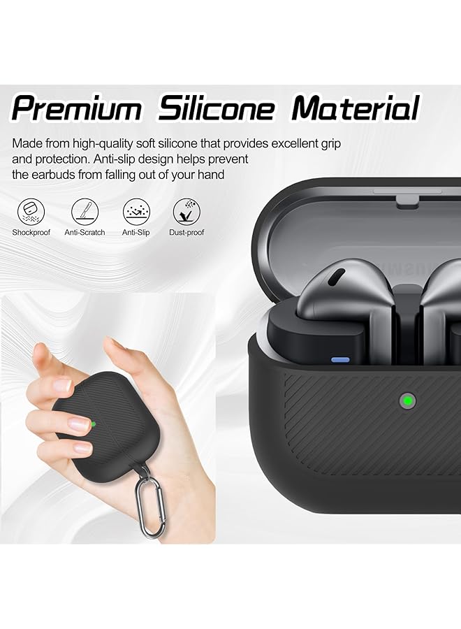 إيروريكس جراب سيليكون لسماعات Galaxy Buds 3 Pro 2024، غطاء حماية مقاوم للصدمات مع حلقة تثبيت متوافقة مع Galaxy Buds 3، حماية متينة للاستخدام اليومي، أسود - Image 3