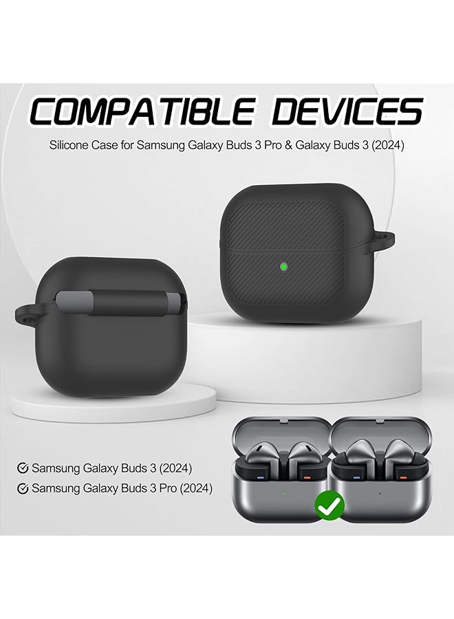 إيروريكس جراب سيليكون لسماعات Galaxy Buds 3 Pro 2024، غطاء حماية مقاوم للصدمات مع حلقة تثبيت متوافقة مع Galaxy Buds 3، حماية متينة للاستخدام اليومي، أسود - Image 2