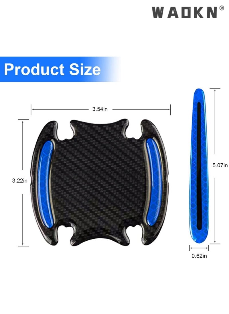 WAOKN 8PCS Car Handle Cup Protector Reflective Stickers, 3D Carbon Fiber Door Bowl Paint Scratch Protective Film, Night Visibility Door Cover Guard Strips, Warning Decals Universal for Most Cars (Blue)  - Image 3