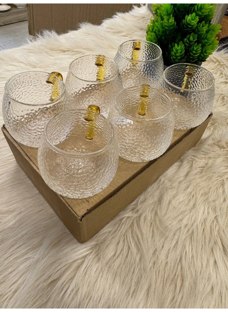 طقم مج قهوه  6 قطعه متوفر ب 4 اشكال في علبه شيك جدا زجاج منقرش بيد الوان بيركس مستورد حراري للقهوه واسبريسو وكمان للميكاتو - Image 1