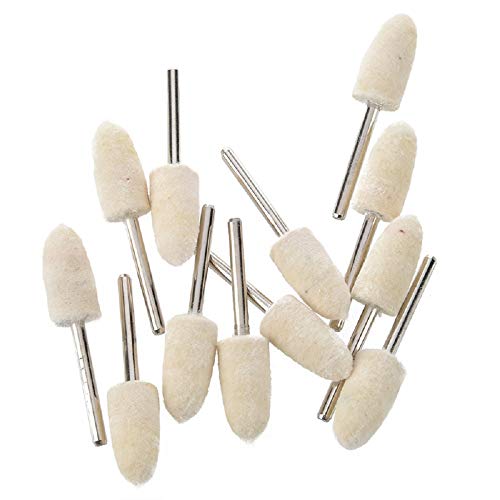 Toolso 20 PCS Mandrel Mounted White Conical Felt Bob Polishing Tool buff wheel Wool grinding head, 8mm head , 1/8" shank ,fit dremel - Image 4